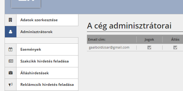 Cégprofil adminisztrátorok bemtutatása